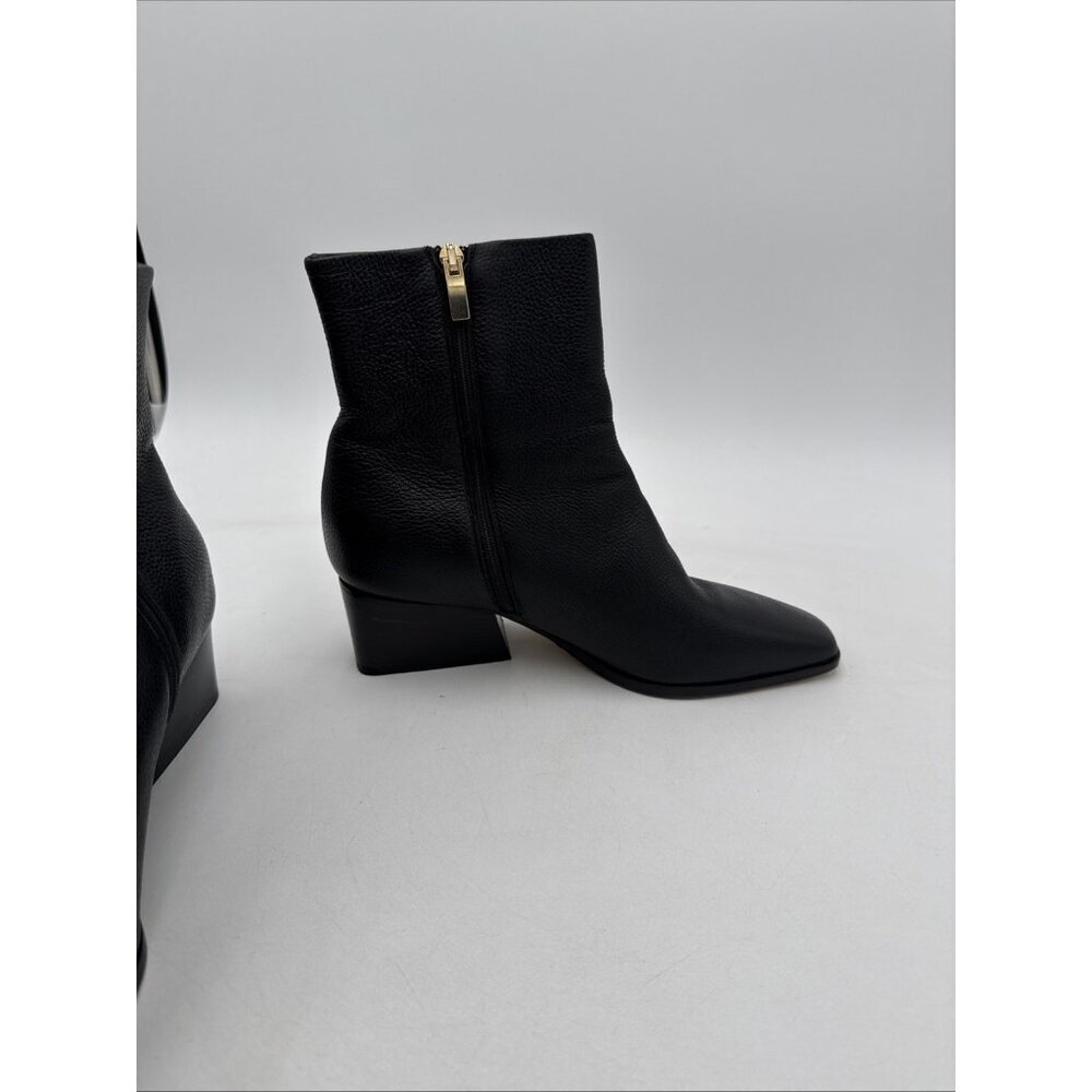 Marion Parke Black Side Zip Boots Booties Ankle 37.5 US 7 Pebbled Leather Heel - Picture 7 of 11
